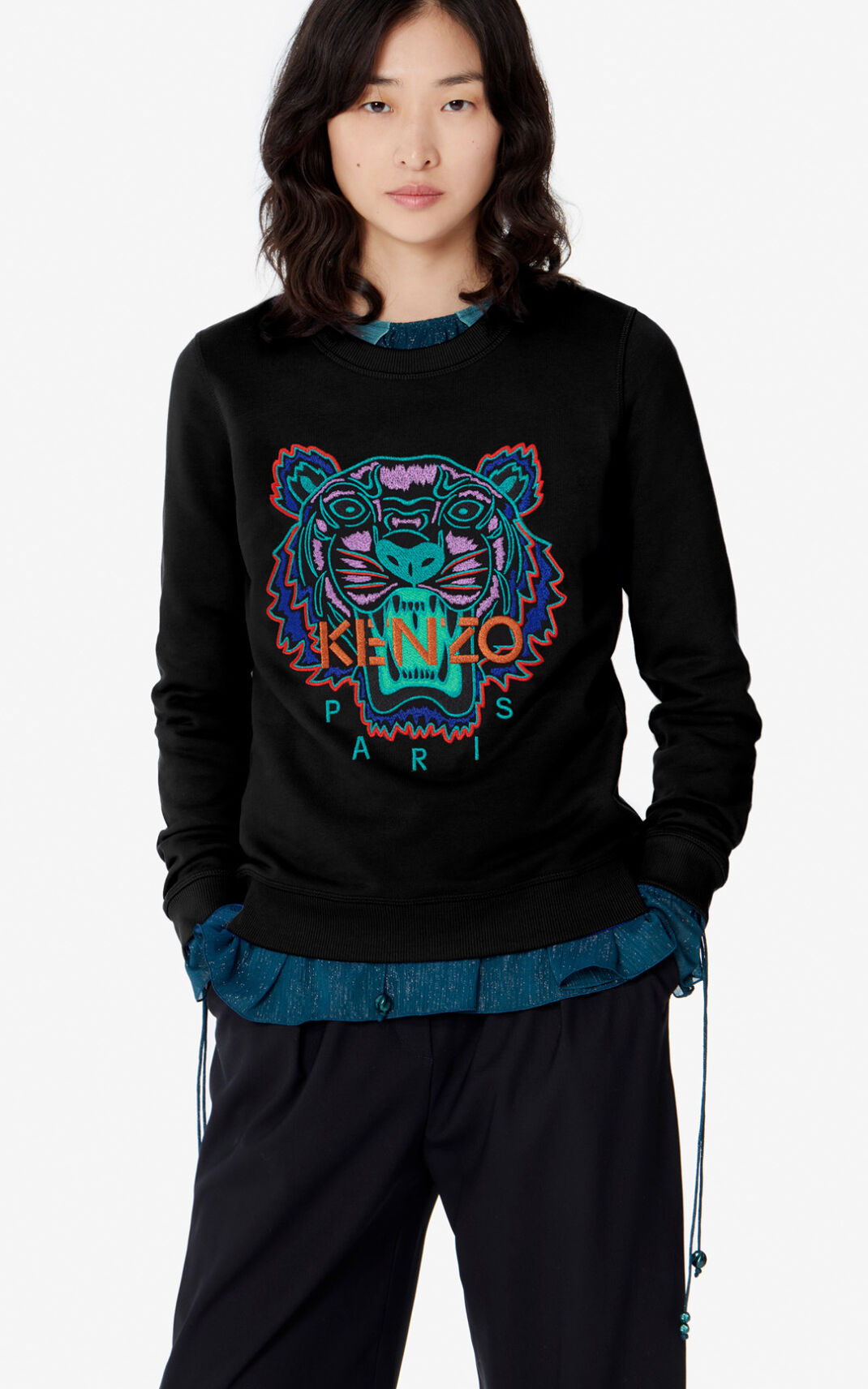 Kenzo Tiger Sweatshirt Bayan Siyah | 7806-WIKLQ